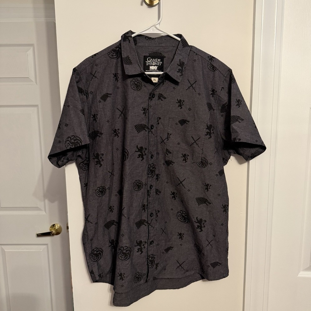 Game of Thrones HBO Men's Gray All-Over Print Cotton Button-Up Shirt XL
